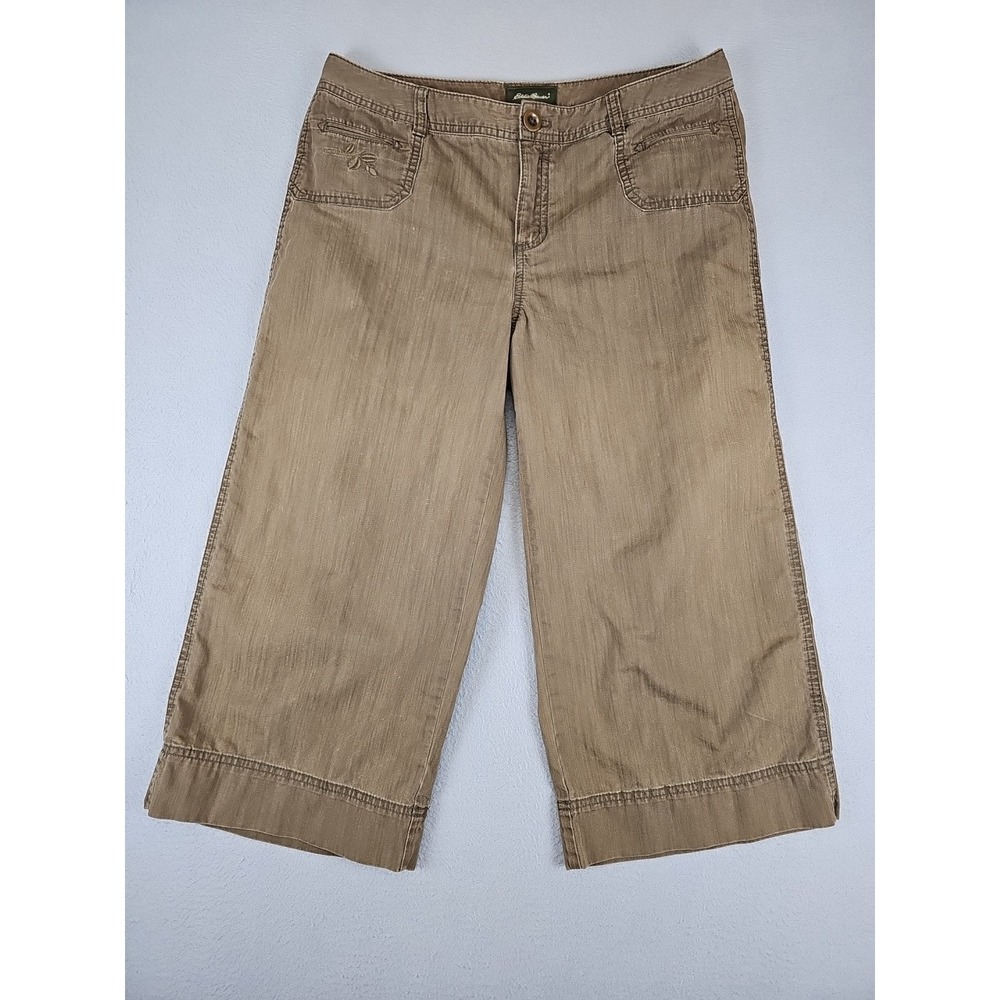 Eddie Bauer Women's Size 8‎ Brown Capri Pants Floral Embroider Hiking Outdoor